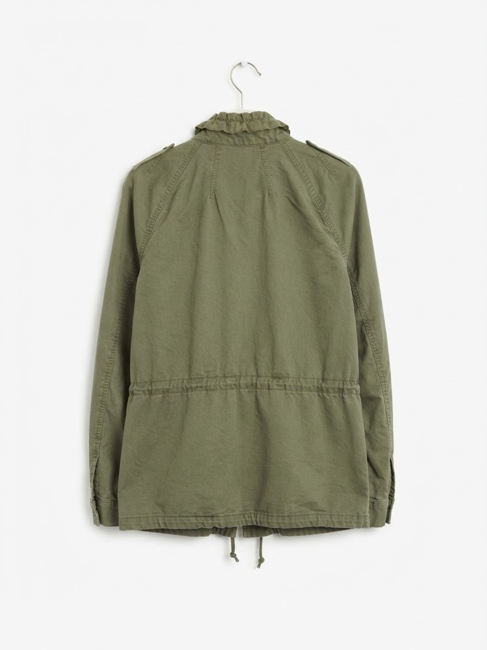LOFT Jacket Olive Green Utility Military Safari Drawstring Waist Zip Snaps - Picture 4 of 10